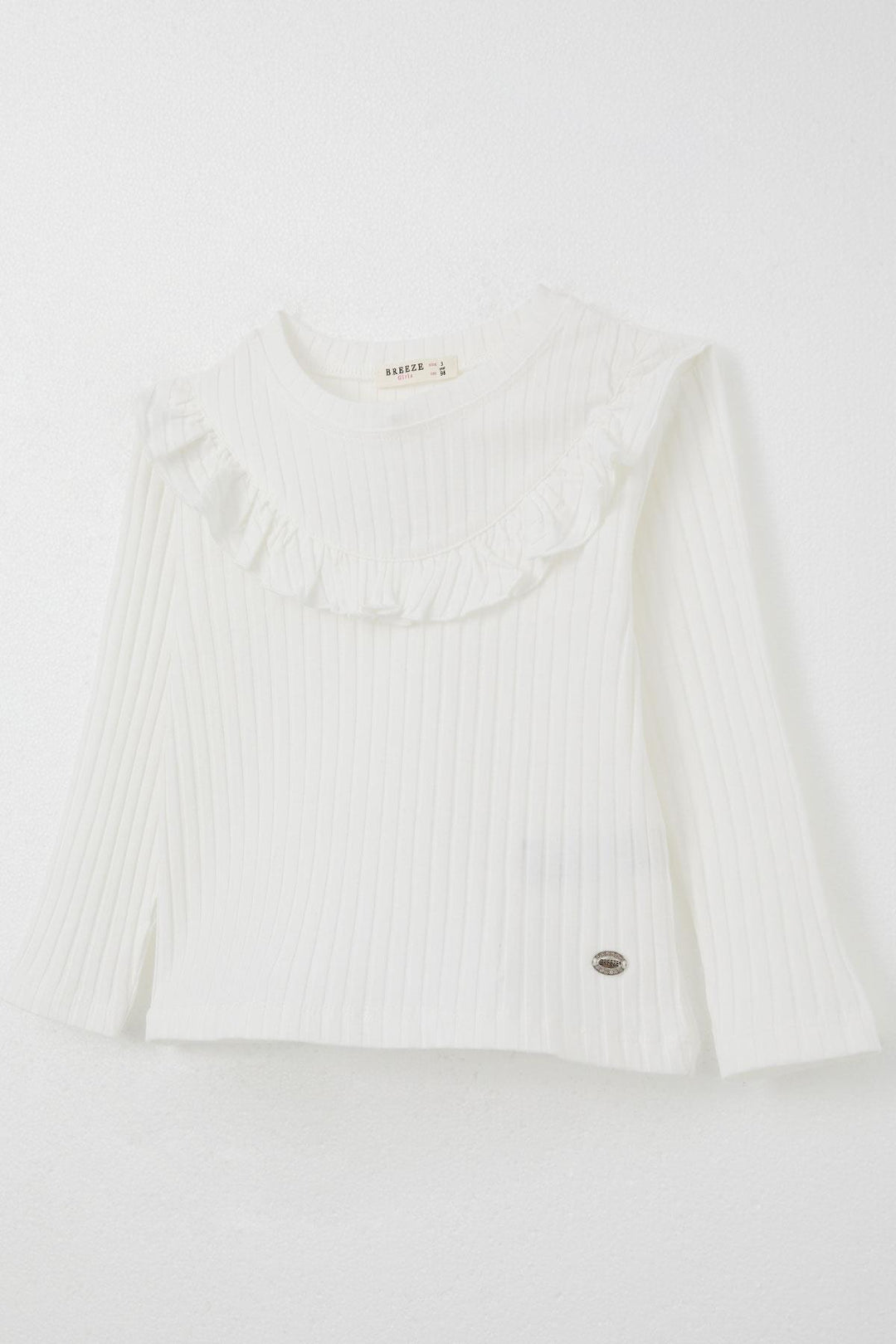 BRE Breeze Girl Child Long Sleeve T-Shirt with Frilly Collar Armalı 3-8 Years, Ecru - Bilhorod-Dnistrovskyi