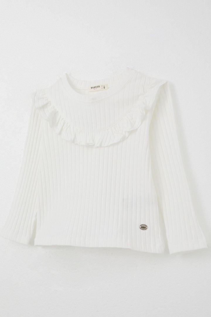 BRE Breeze Girl Child Long Sleeve T-Shirt with Frilly Collar Armalı 3-8 Years, Ecru - Bilhorod-Dnistrovskyi