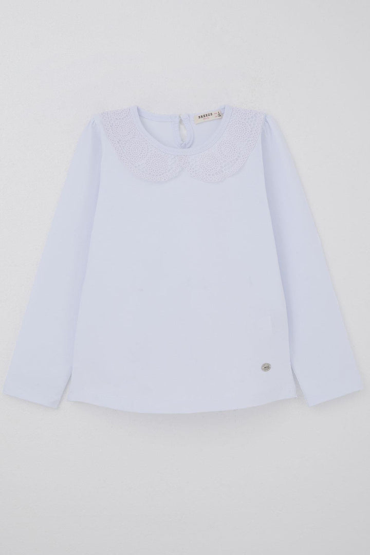 BRE Breeze Girl Child Long Sleeve T-shirt with Lace Detail on Collar Part 84 Years, Off-White - Slidell