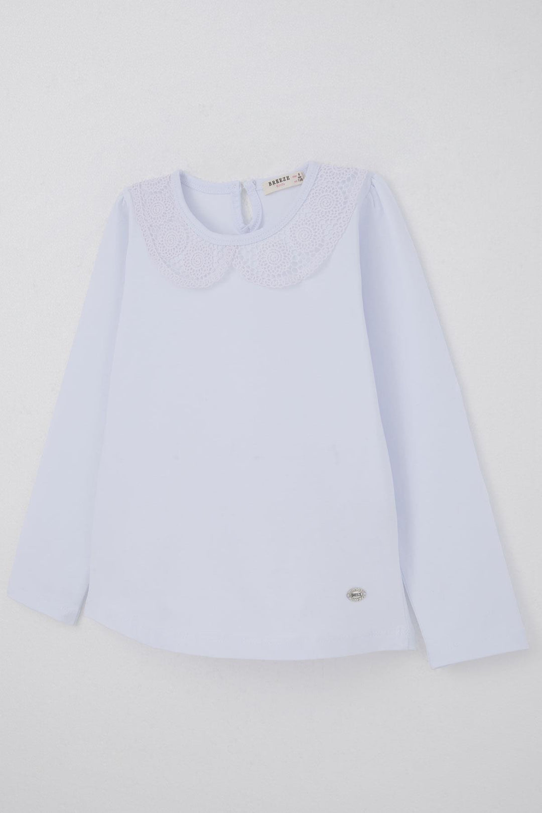BRE Breeze Girl Child Long Sleeve T-shirt with Lace Detail on Collar Part 84 Years, Off-White - Slidell