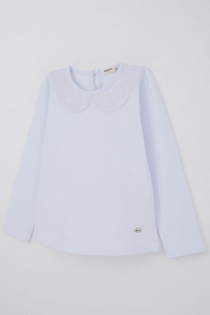 BRE Breeze Girl Child Long Sleeve T-shirt with Lace Detail on Collar Part 84 Years, Off-White - Slidell