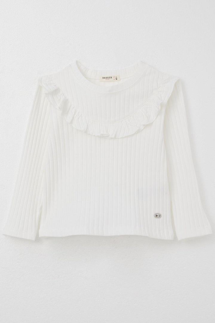 BRE Breeze Girl Child Long Sleeve T-Shirt with Frilly Collar Armalı 3-8 Years, Ecru - Bilhorod-Dnistrovskyi