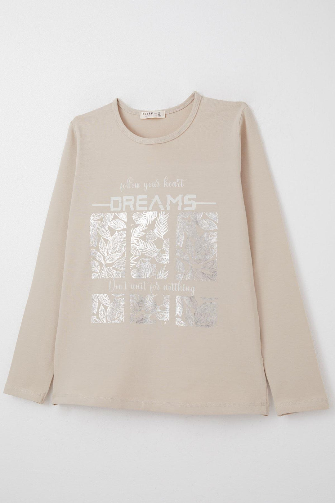 BRE Breeze Girl Child Long Sleeve T-Shirt with Gilded Leaf Pattern, 94 Years, Beige - Altrincham