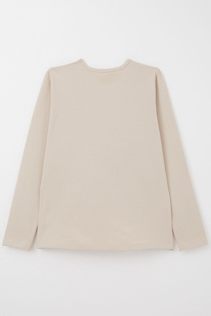 BRE Breeze Girl Child Long Sleeve T-Shirt with Gilded Leaf Pattern, 94 Years, Beige - Altrincham