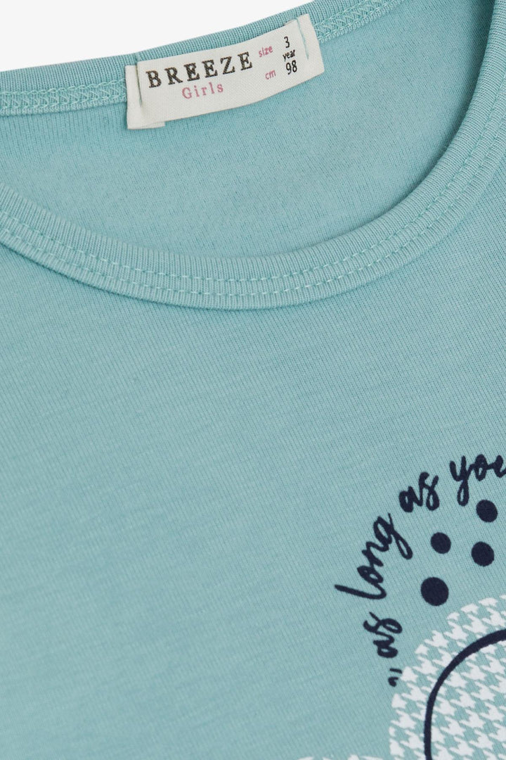 BRE Breeze Girl Child Long Sleeve T-Shirt Summer Heart Printed 3-8 Years, Aqua Green - Marijampolė