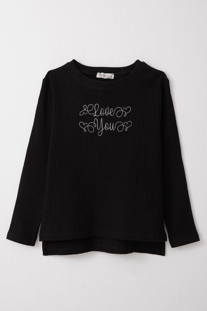 BRE Breeze Girl Child Long Sleeve T-Shirt with Embroidered Writing, 62 Years, Black - Pembroke Pines