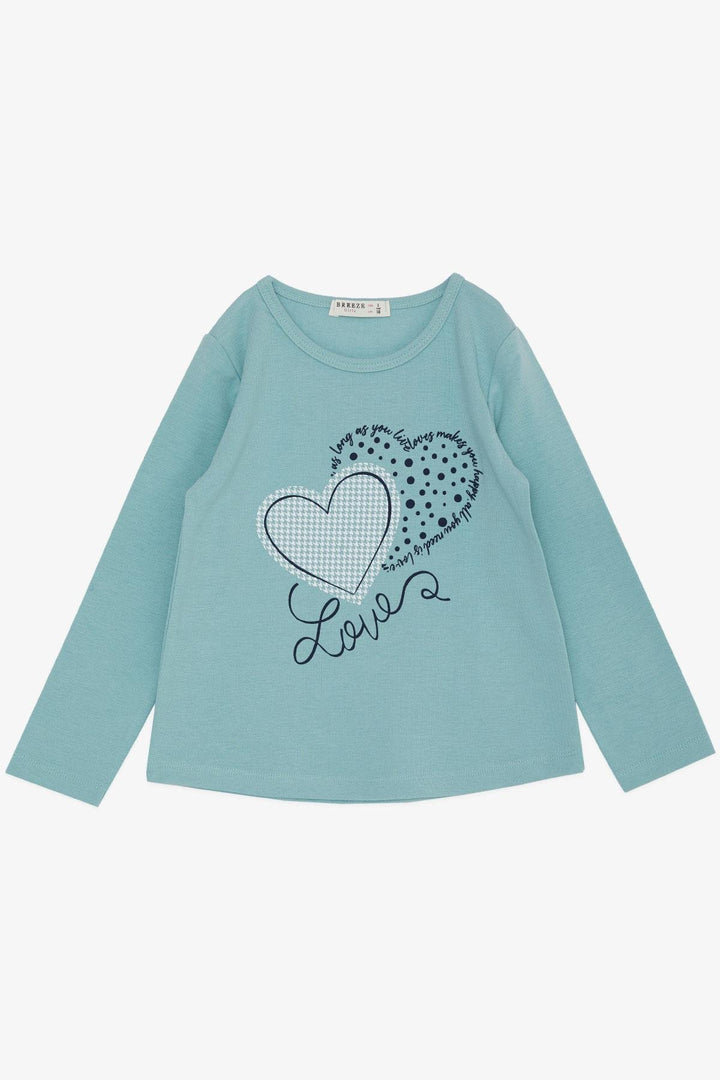 BRE Breeze Girl Child Long Sleeve T-Shirt Summer Heart Printed 3-8 Years, Aqua Green - Marijampolė