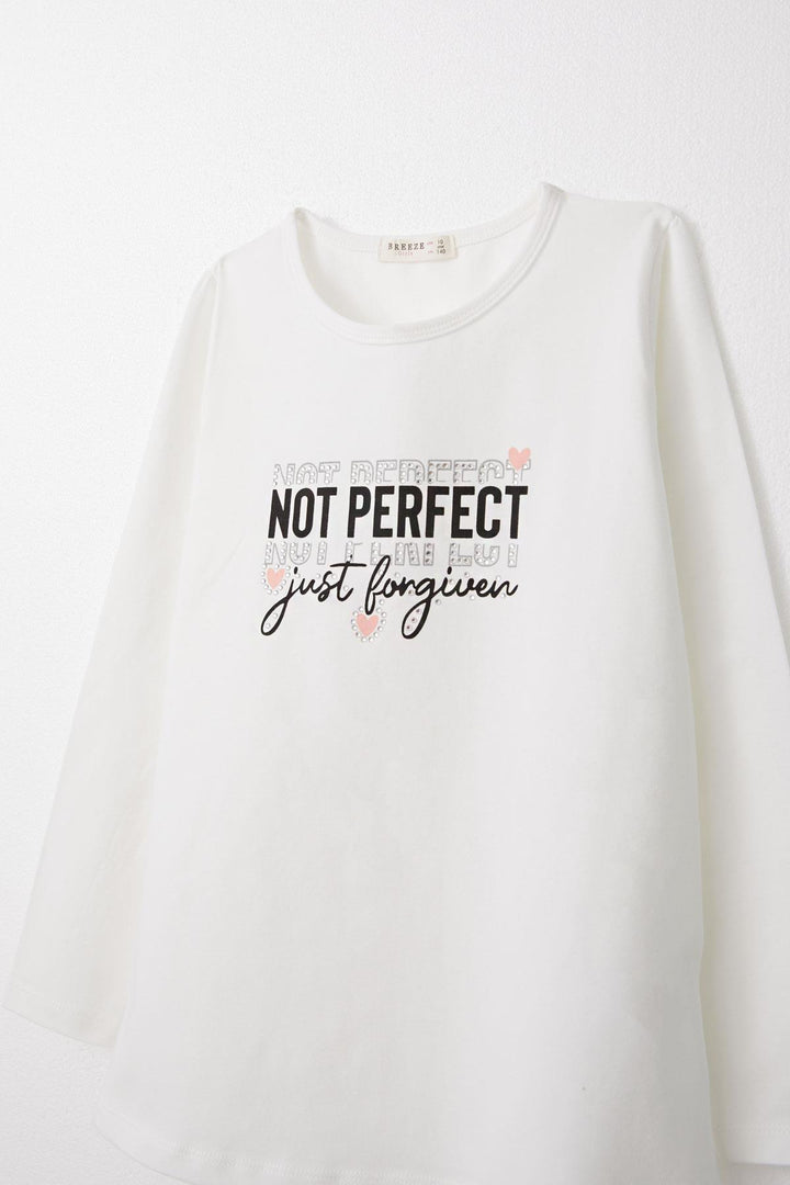 BRE Breeze Girl Child Long Sleeve T-Shirt Printed with Stones 94 Years, Ecru - Ahaus