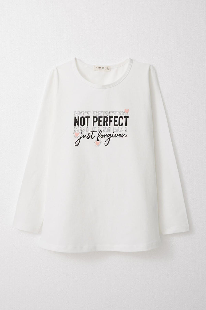 BRE Breeze Girl Child Long Sleeve T-Shirt Printed with Stones 94 Years, Ecru - Ahaus