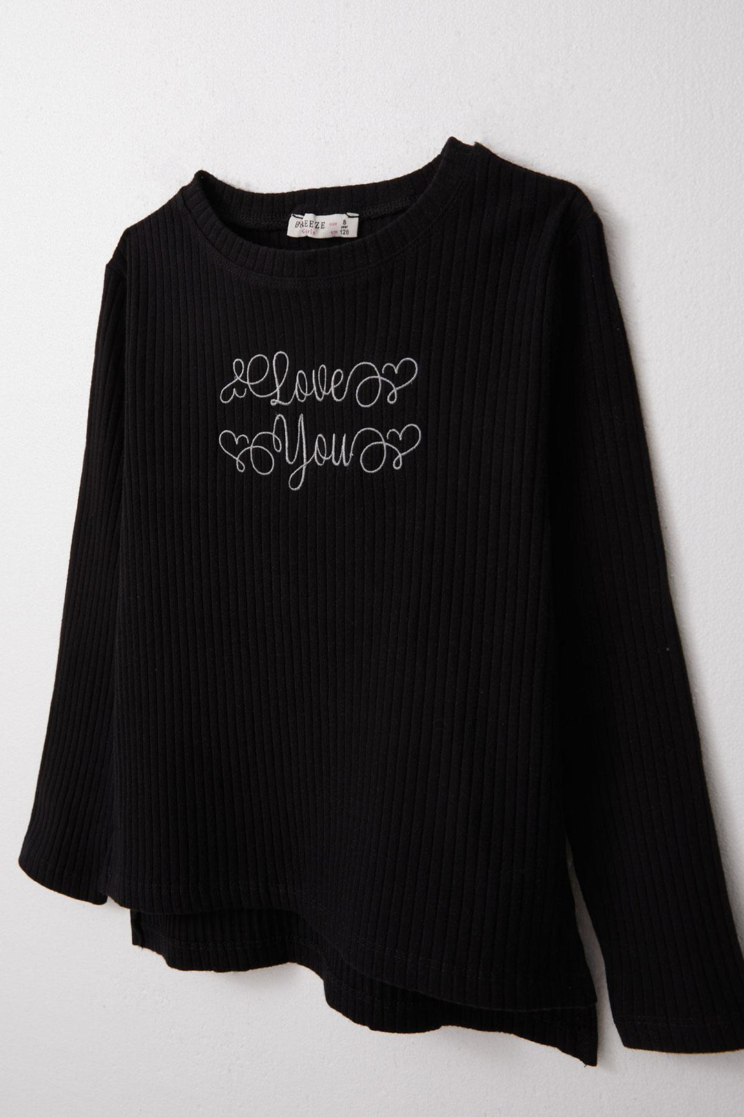 BRE Breeze Girl Child Long Sleeve T-Shirt with Embroidered Writing, 62 Years, Black - Pembroke Pines