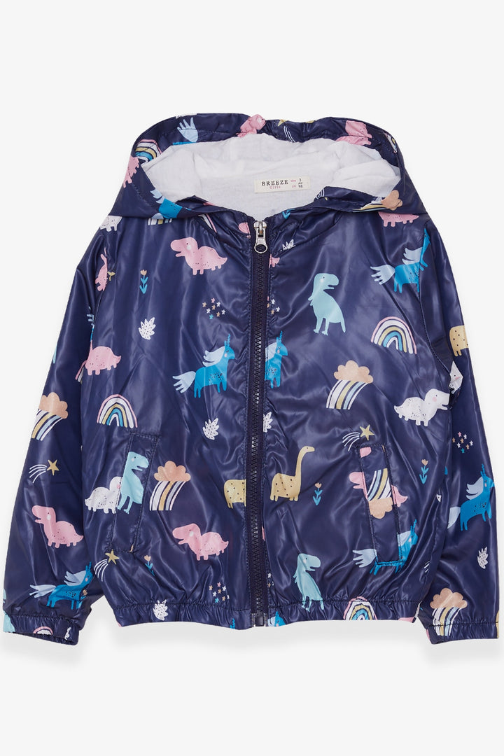 BRE Breeze Girl Child Raincoat with Dinosaur Pattern, 1-6 Years, Navy Blue - Dubbo