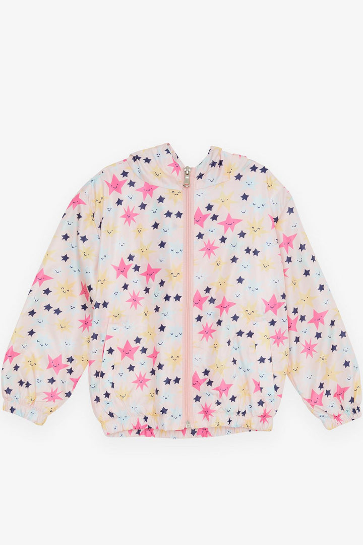 BRE Breeze Girl Child Raincoat Smiling Face Star Patterned 1-5 Years, Salmon - Wattrelos