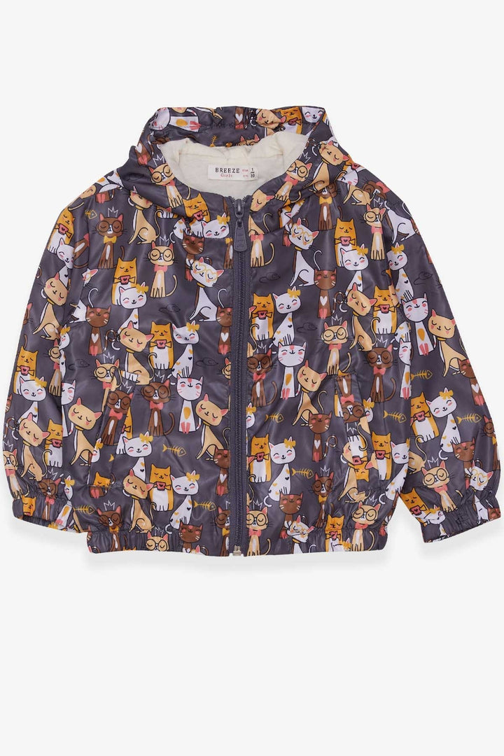BRE Breeze Girl Child Raincoat with Kitty Pattern, 1-6 Years, Smoke Gray - San José del Rincón Centro
