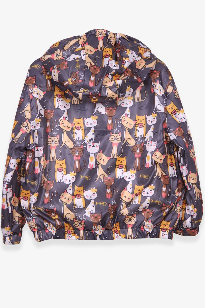 BRE Breeze Girl's Raincoat with Kitty Pattern, 1-6 Years, Grey - Sankt Pölten
