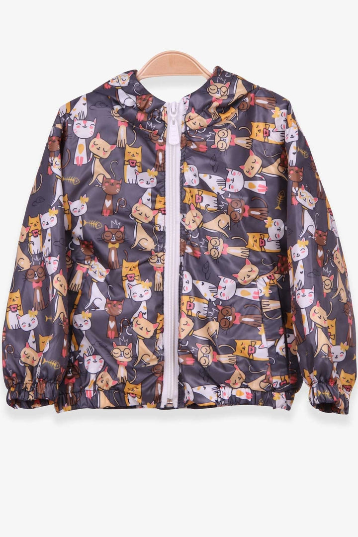 BRE Breeze Girl's Raincoat with Kitty Pattern, 1-6 Years, Grey - Sankt Pölten