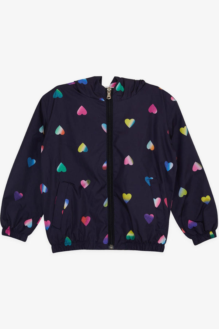 BRE Breeze Girl Child Raincoat Colorful Heart Patterned 1-5 Years, Navy Blue - Finchley