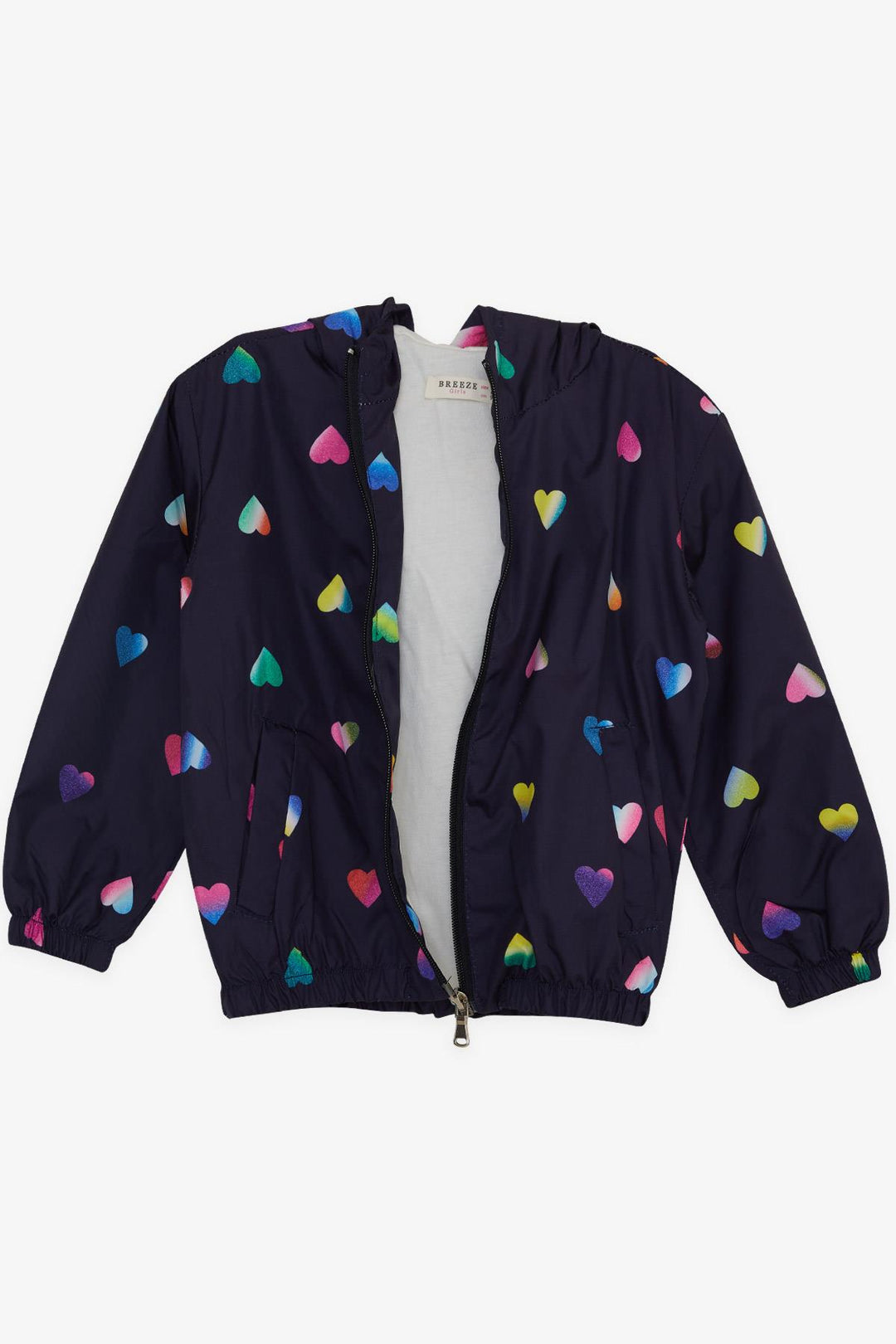 BRE Breeze Girl Child Raincoat Colorful Heart Patterned 1-5 Years, Navy Blue - Finchley