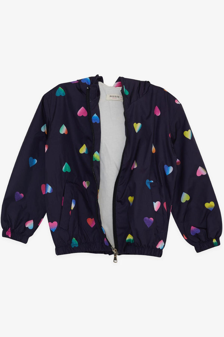 BRE Breeze Girl Child Raincoat Colorful Heart Patterned 1-5 Years, Navy Blue - Finchley