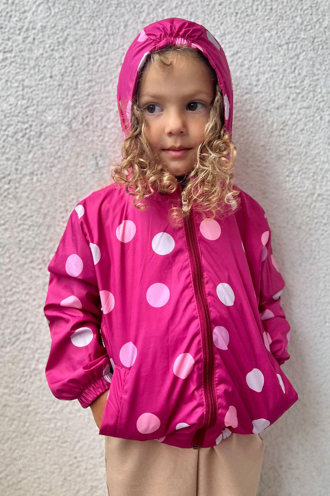 BRE Breeze Girl Child Raincoat Colorful Polka Dot Patterned 1-5 Years, Fuchsia - Hürth