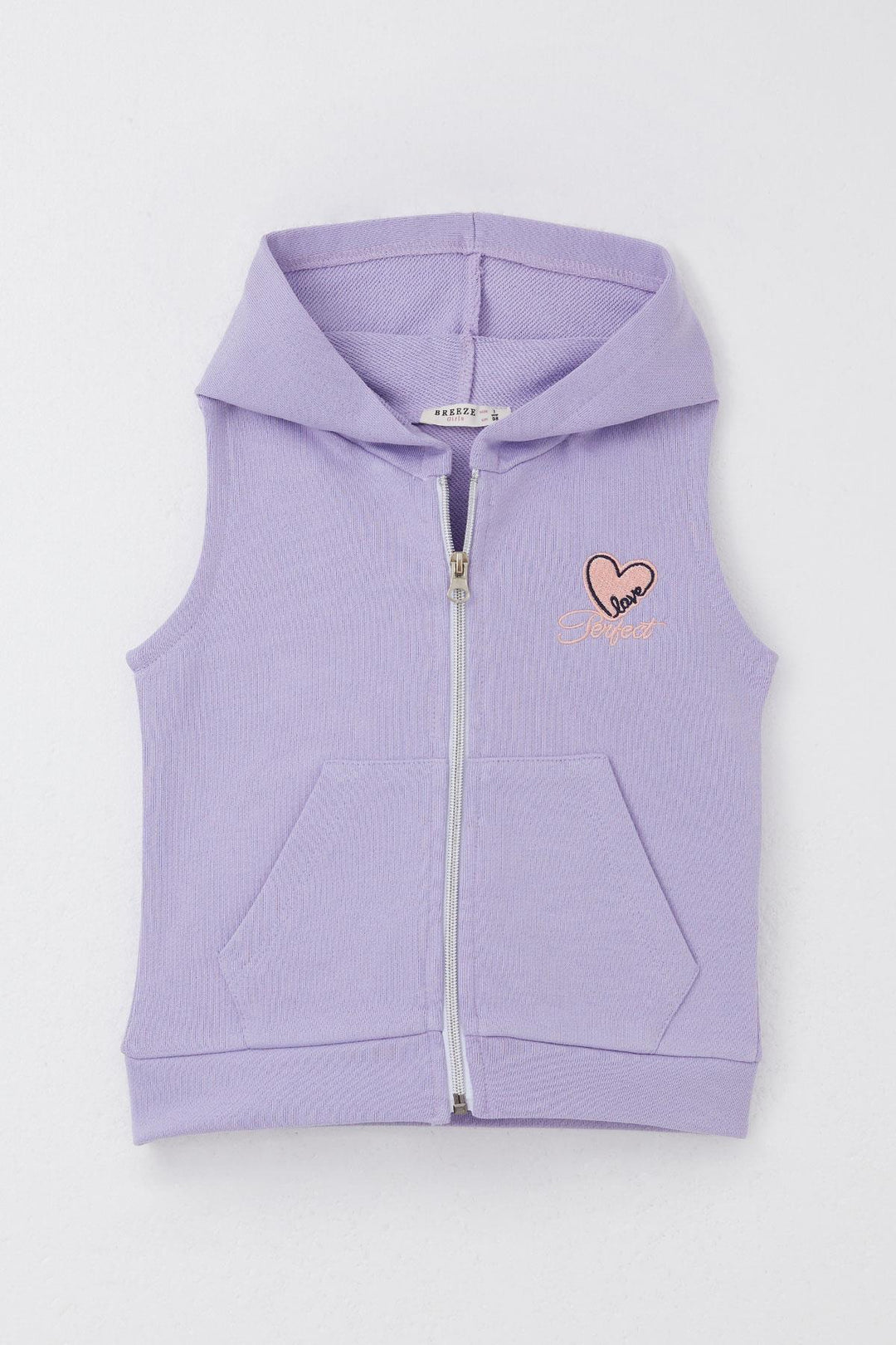 BRE Breeze Girl's Vest Heart & Text Embroidered Zippered 3-8 Years, Lilac - Lompoc