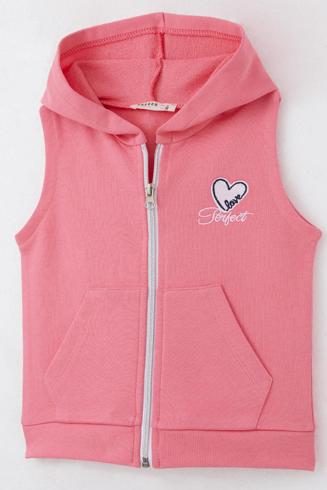 BRE Breeze Girl's Vest Heart & Text Embroidered Zippered 3-8 Years, Pink - San Giuliano Milanese