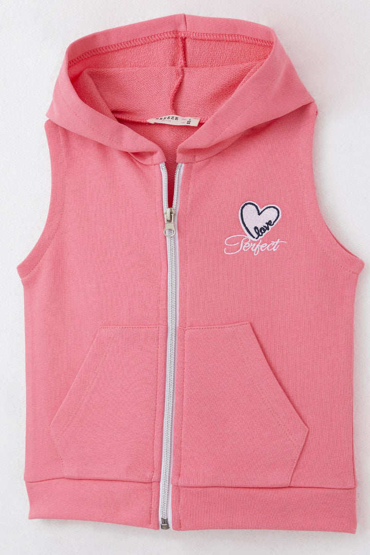 BRE Breeze Girl's Vest Heart & Text Embroidered Zippered 3-8 Years, Pink - San Giuliano Milanese