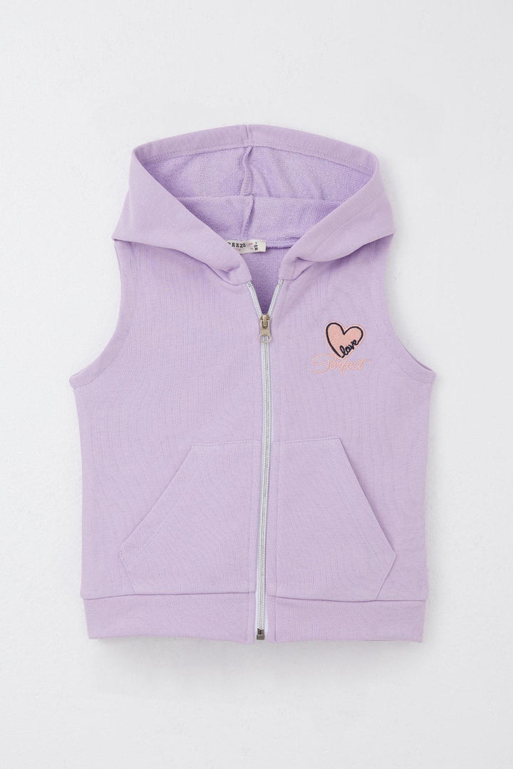BRE Breeze Girl's Vest Heart & Text Embroidered Zippered 3-8 Years, Lilac - Hamm