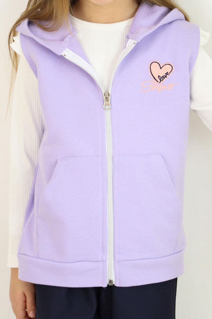 BRE Breeze Girl's Vest Heart & Text Embroidered Zippered 3-8 Years, Lilac - Lompoc
