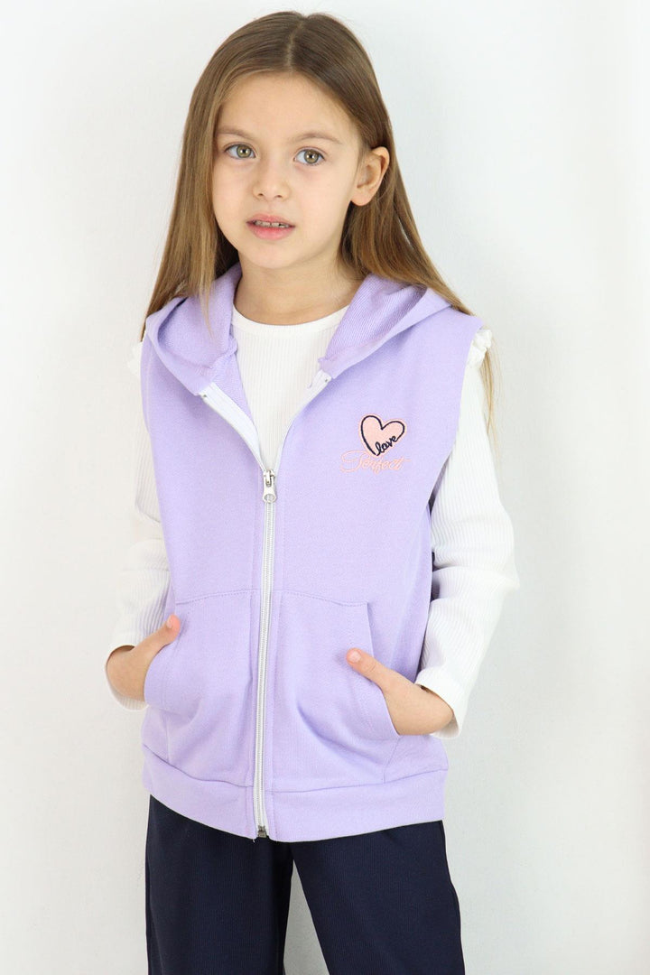 BRE Breeze Girl's Vest Heart & Text Embroidered Zippered 3-8 Years, Lilac - Lompoc