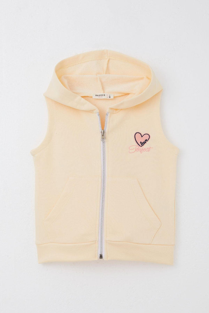BRE Breeze Girl's Vest Heart & Text Embroidered Zippered 3-8 Years, Yellow - Fond du Lac