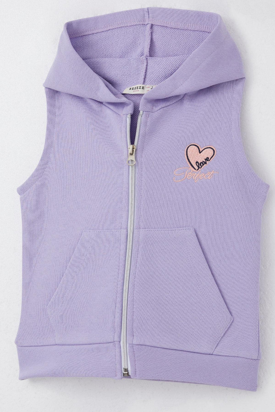 BRE Breeze Girl's Vest Heart & Text Embroidered Zippered 3-8 Years, Lilac - Lompoc