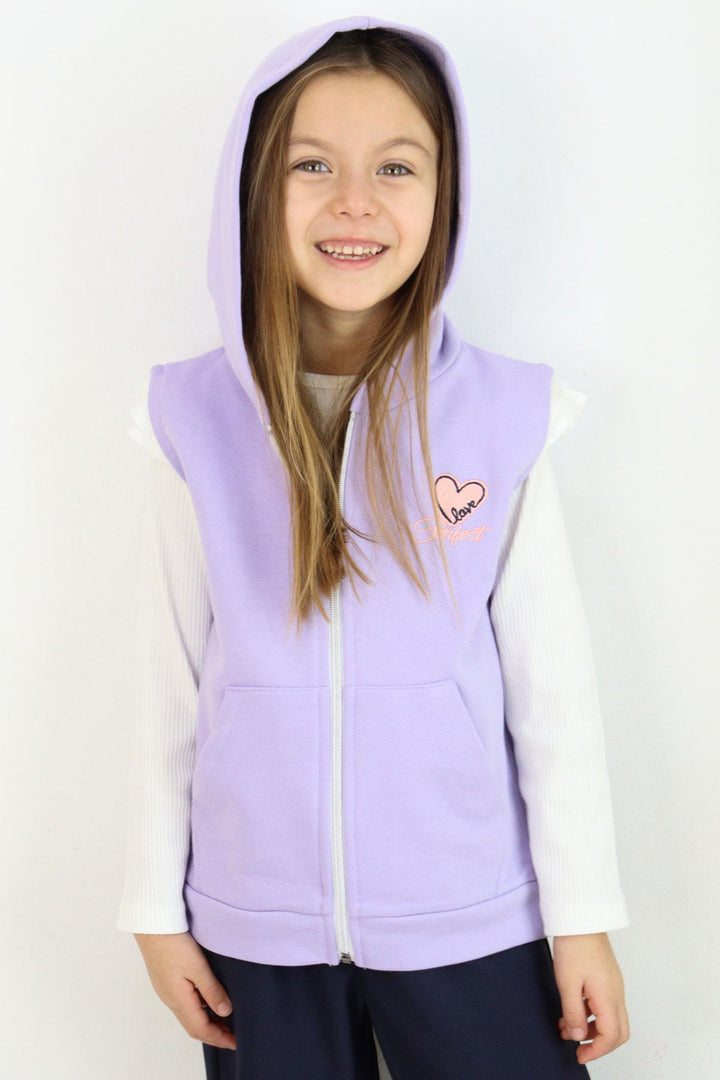 BRE Breeze Girl's Vest Heart & Text Embroidered Zippered 3-8 Years, Lilac - Lompoc