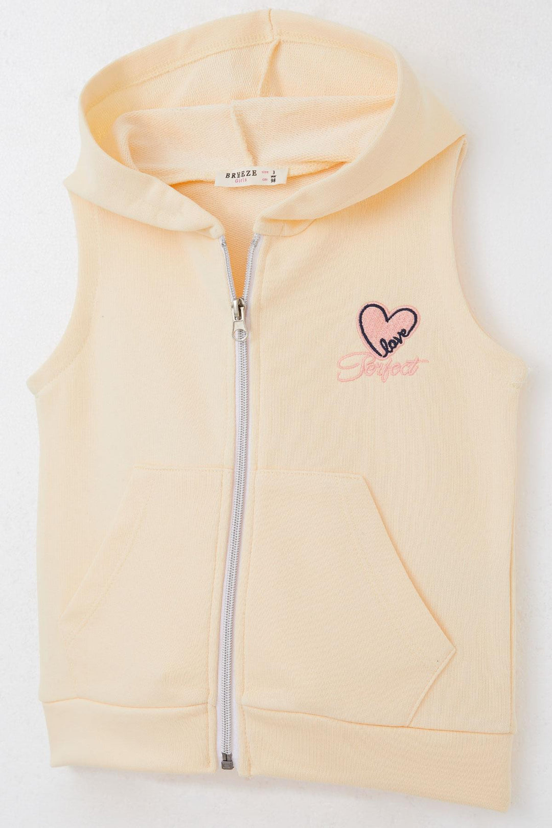 BRE Breeze Girl's Vest Heart & Text Embroidered Zippered 3-8 Years, Yellow - Fond du Lac