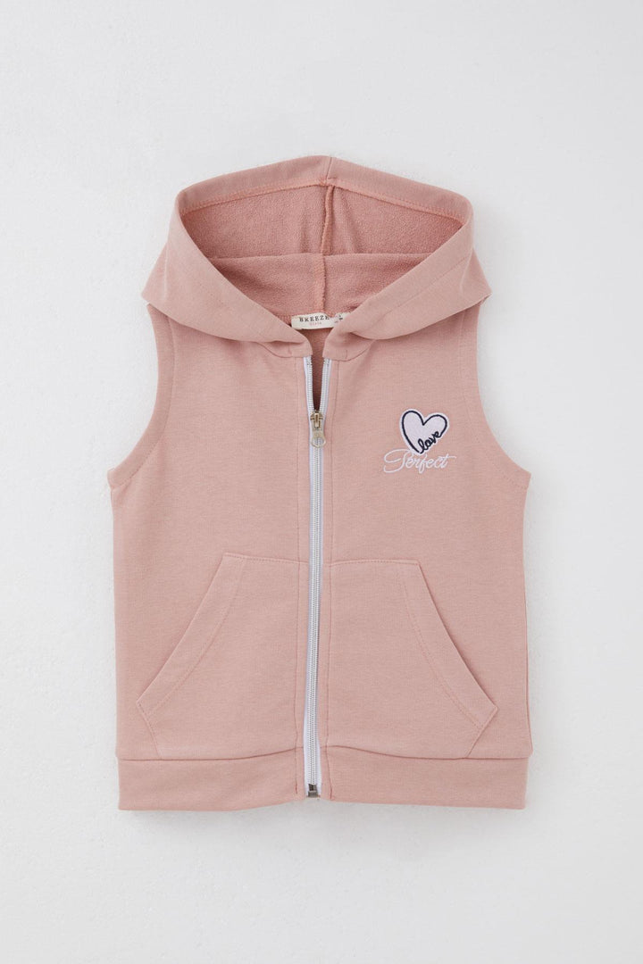 BRE Breeze Girl's Vest Heart & Text Embroidered Zippered 3-8 Years, Rose Pink - Lorient