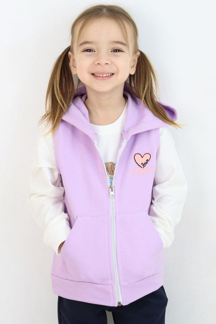 BRE Breeze Girl's Vest Heart & Text Embroidered Zippered 3-8 Years, Lilac - Lompoc