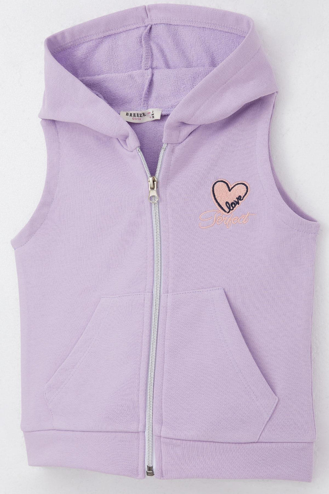 BRE Breeze Girl's Vest Heart & Text Embroidered Zippered 3-8 Years, Lilac - Hamm