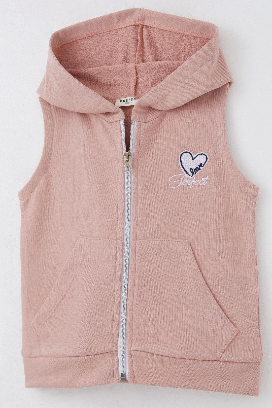 BRE Breeze Girl's Vest Heart & Text Embroidered Zippered 3-8 Years, Rose Pink - Lorient
