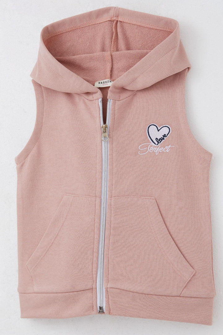 BRE Breeze Girl's Vest Heart & Text Embroidered Zippered 3-8 Years, Rose Pink - Lorient