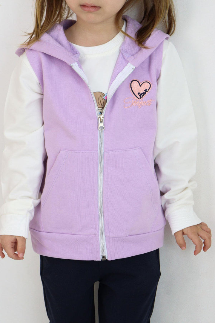 BRE Breeze Girl's Vest Heart & Text Embroidered Zippered 3-8 Years, Lilac - Lompoc
