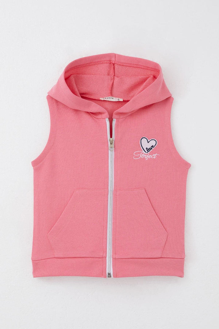 BRE Breeze Girl's Vest Heart & Text Embroidered Zippered 3-8 Years, Pink - San Giuliano Milanese