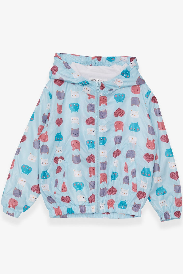 BRE Breeze Girl's Raincoat with Animal Pattern, 1-6 Years, Light Blue - Vista