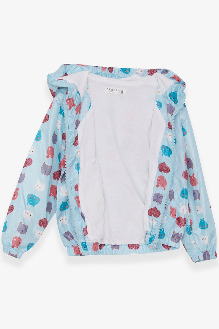 BRE Breeze Girl's Raincoat with Animal Pattern, 1-6 Years, Light Blue - Vista