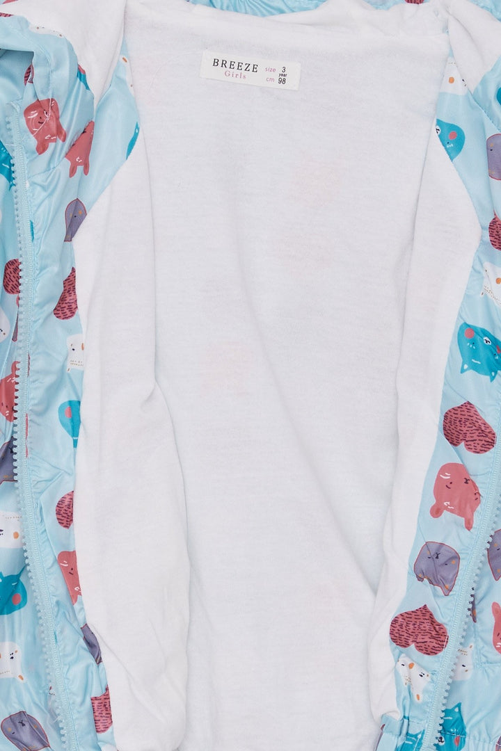 BRE Breeze Girl's Raincoat with Animal Pattern, 1-6 Years, Light Blue - Vista