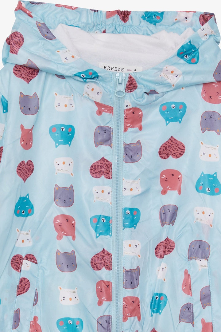 BRE Breeze Girl's Raincoat with Animal Pattern, 1-6 Years, Light Blue - Vista
