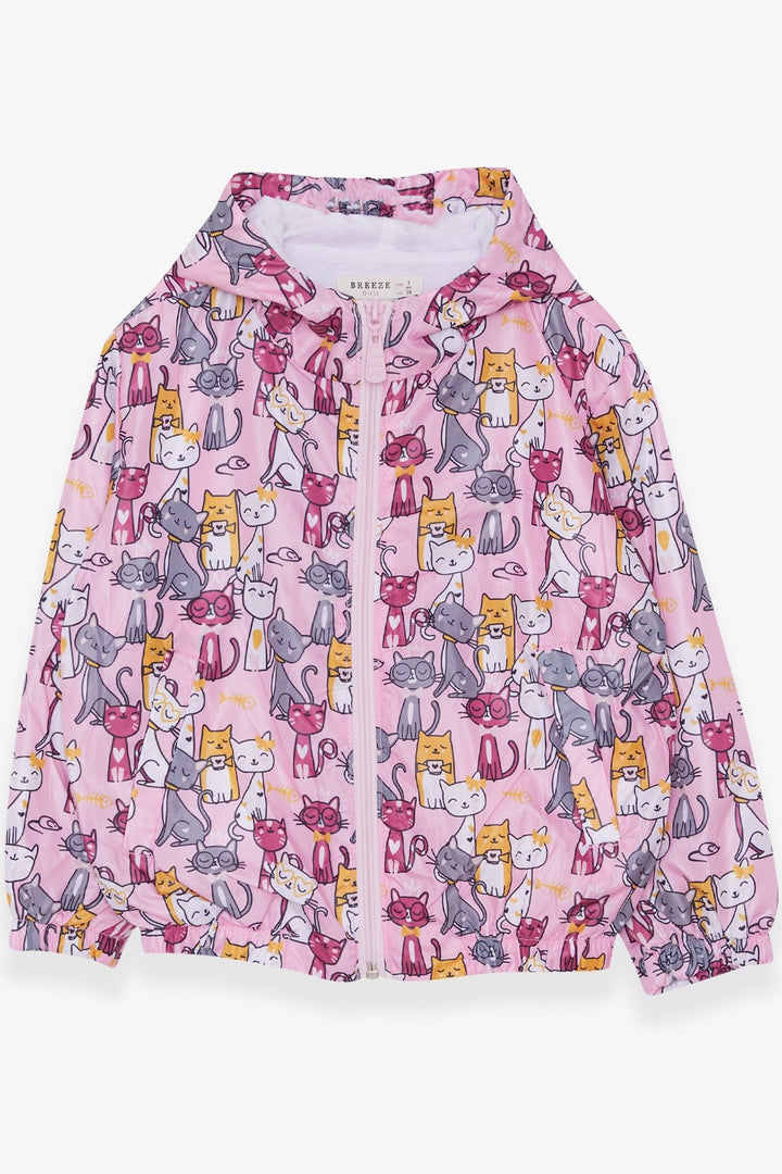 BRE Breeze Girl Child Raincoat Cute Cat Patterned 1-6 Years, Powder - Buena Vista Tomatlán