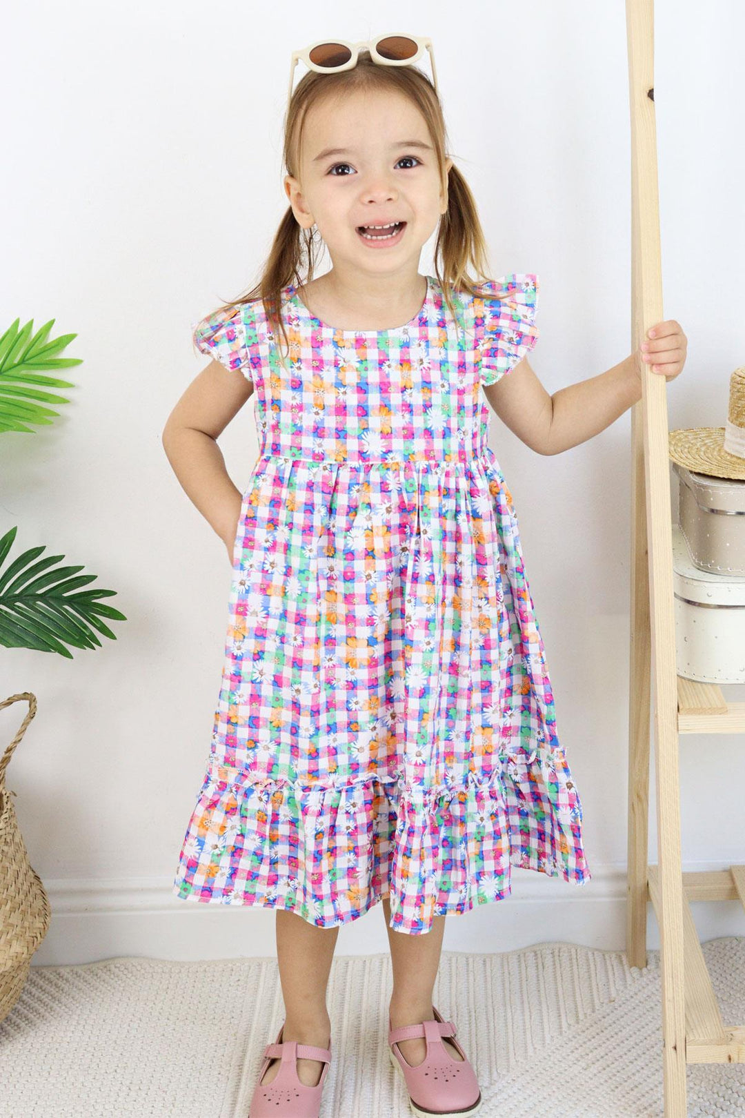 BRE Breeze Kz Children's Dress with Flower Patterned Ruffled Sleeves, 3-8 Years, Mixed Color - Leesburg
