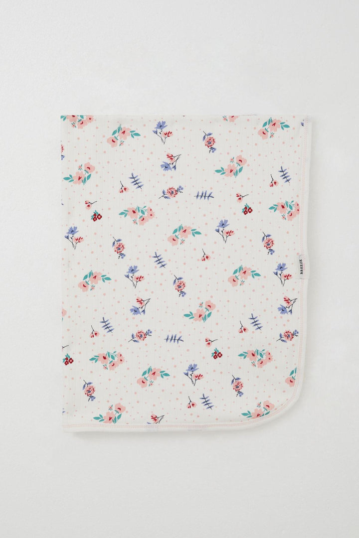 BRE Breeze Newborn Baby Blanket with Flower Pattern Polka Dot Detail Standard, Ecru - Aspen Hill