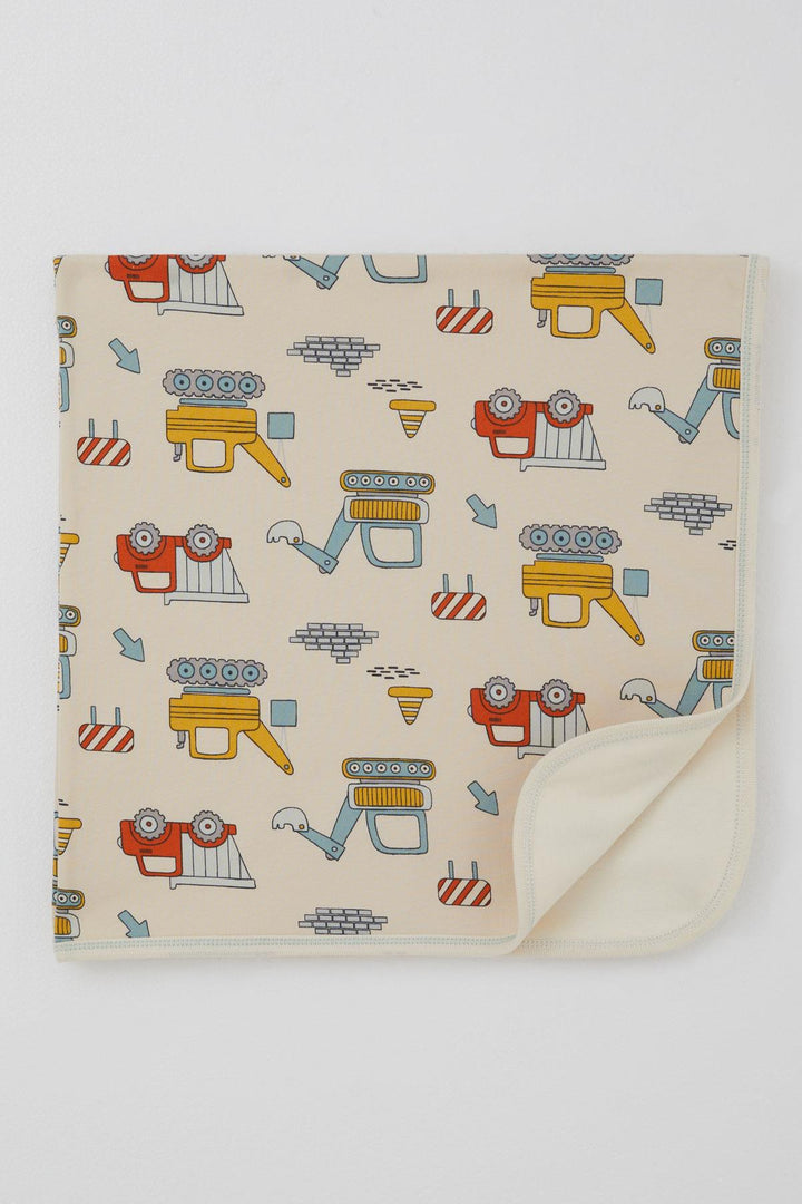 BRE Breeze Newborn Baby Blanket with Construction Machine Pattern, Beige - Santiago