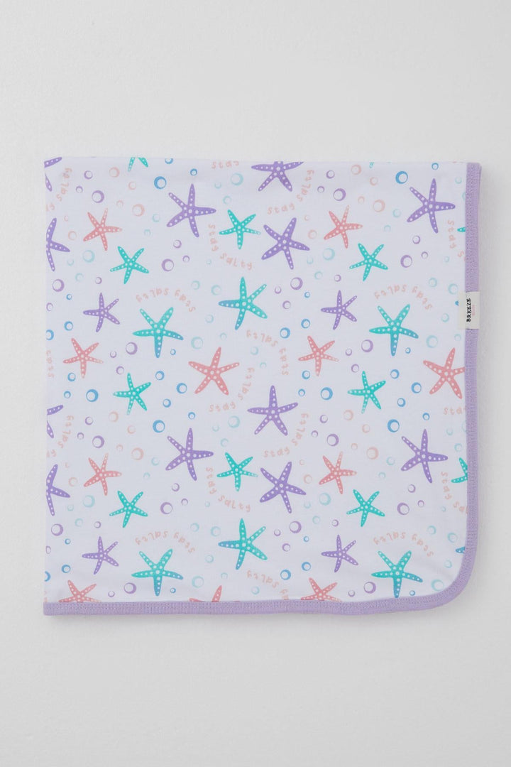 BRE Breeze Newborn Baby Blanket Colorful Starfish Pattern Standard, White - Andover