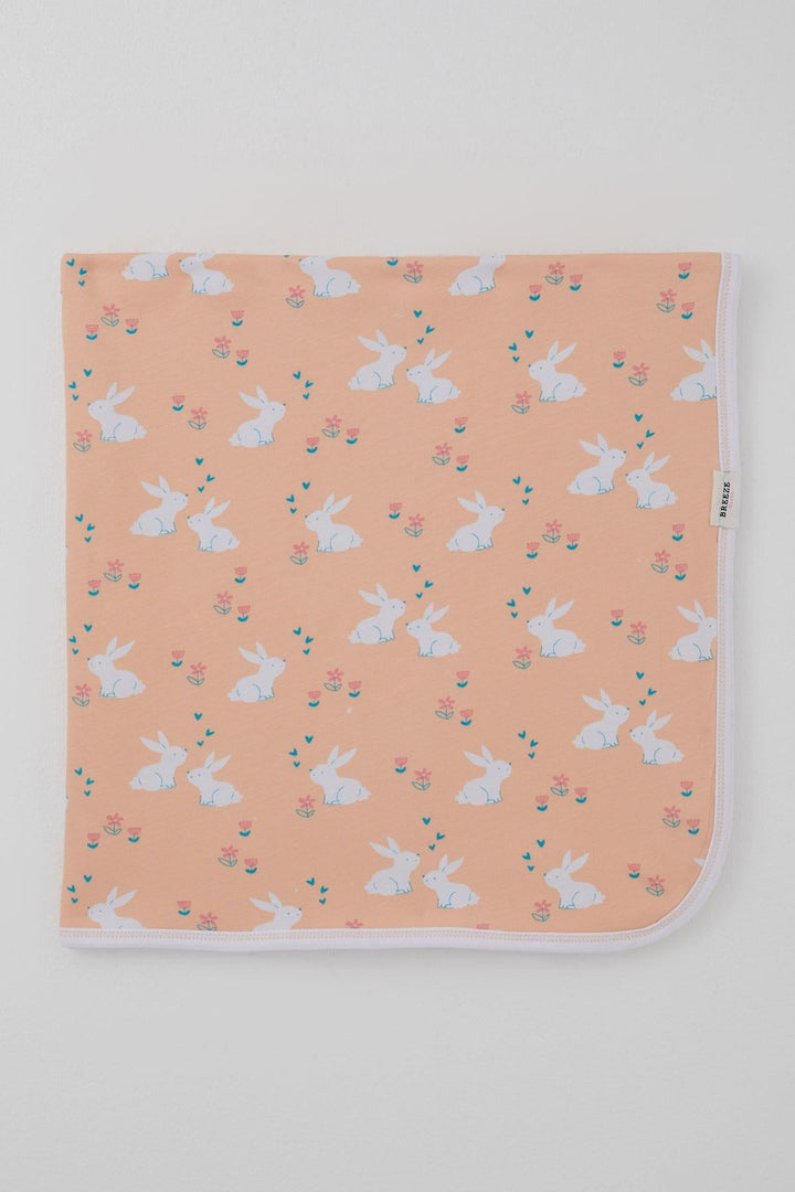 BRE Breeze Newborn Baby Blanket with Cute Bunny Pattern Flower Standart, Salmon - Providence